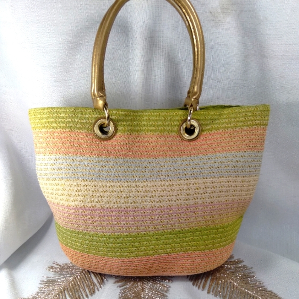 Pastel stripe woven handbag